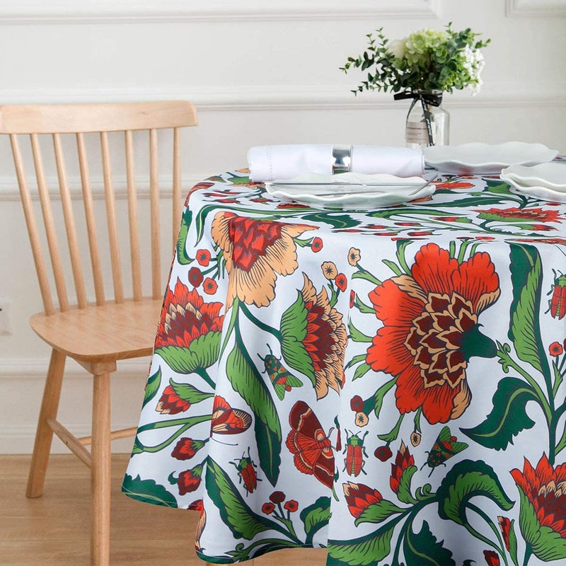 EHouseHome Outdoor and Indoor Spill Proof Waterproof Tablecloth,Vintage Floral Design Patio Fabric Table Cover,Home Dinner DÃ©cor Wrinkle Free Table Cloths(60" Round no Zipper and Hole) - Image 4